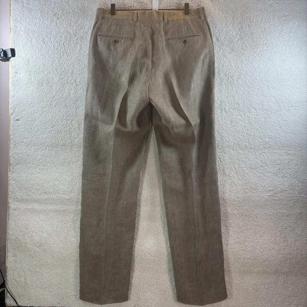 Joseph Abboud Heritage Pants Sz 32x32 Brown 100% Linen Leomaster Made In Italy